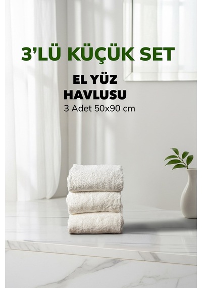 3 Lü Çizgili Beyaz Renk Yumuşak Pamuk El Yüz Banyo Havlusu Seti 50x90 Cm