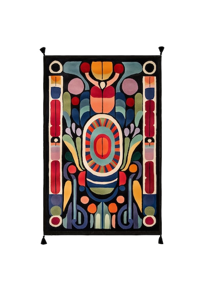 Artevo 20 Siyah Geometrik Tasarım Soyut Desenli Halı İnce Halı Kilim Halı Oturma Odası Salon Halısı Renkli N