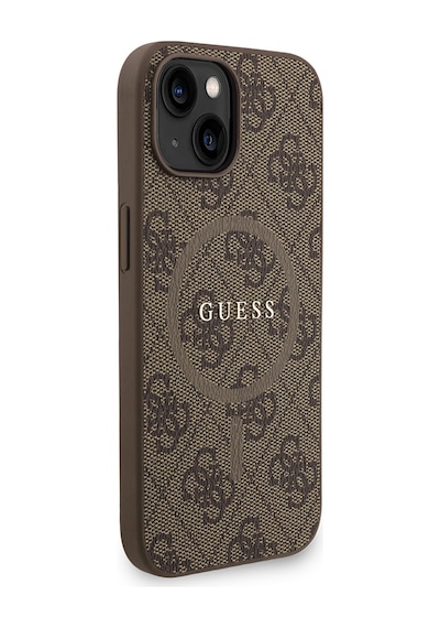 Apple iPhone 14 Uyumlu Kılıf Guess Lisanslı M safe Bilek Askı İpli Yazı Logolu Kapak Kahverengi