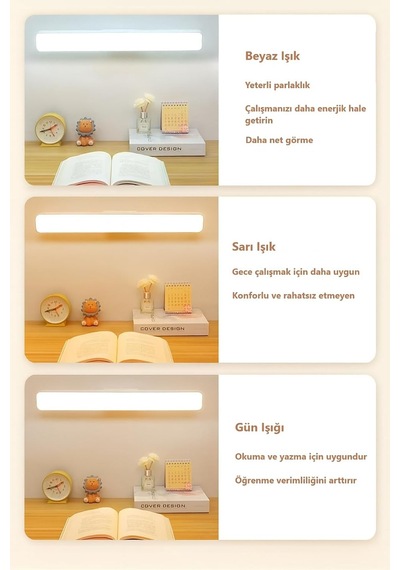 Masa Üstü Dokunmatik 3 Renkli Şarjlı Led Lamba Okuma Lambası Diğer