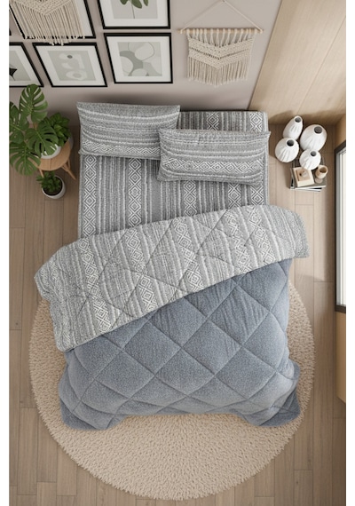Veluna Battal Boy Lüx Wellsoft Yorgan Çift Taraflı - 2 Adet Yastık Kılıflı Yorgan Seti 215x235 Cm Gri