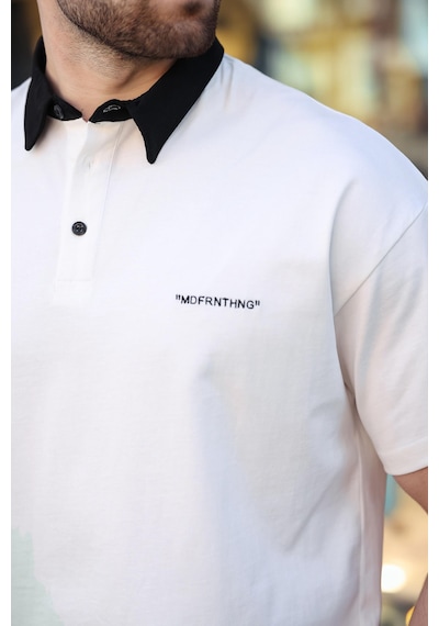 Madmext Ekru Düğmeli Polo Yaka Erkek T-shirt E7119 Ekru