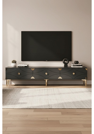 Tsa1897ag - Alfa Tsa180 Tv Stand, Tv Sehpası Ve Tv Ünitesi Antrasit - Gold 180cm Altın - Antrasit