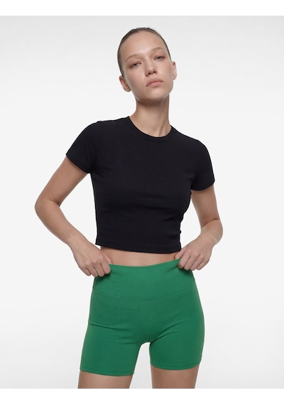 Koton Slim Fit Kısa Kollu Bisiklet Yaka Crop Spor Tişört Siyah 6sak10236nk