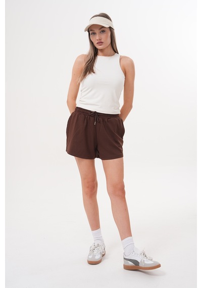 Genius Store Kadın Modal Şort Beli Lastikli Cepli Şort Modal-şort Kahverengi