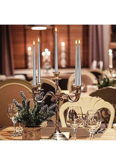 10 Pcs Chrıstmas Candle Metallıc Brıght Silver Candlestıck 10 Adet Gümüş Şamdan Mumu Yılbaşı Mumları Renkli