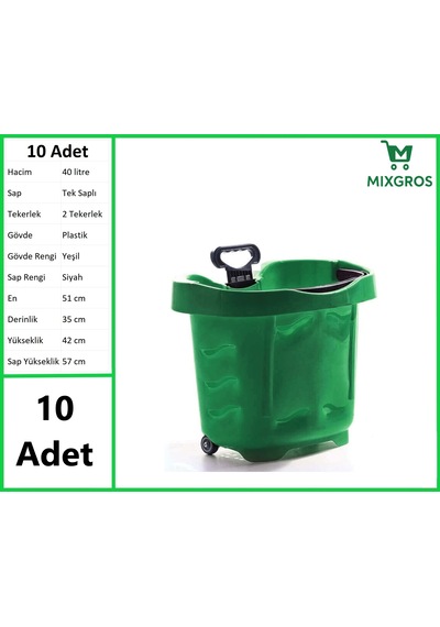 Tekerlekli Plastik Market Alışveriş El Sepeti 40 Litre Yeşil 10 Adet
