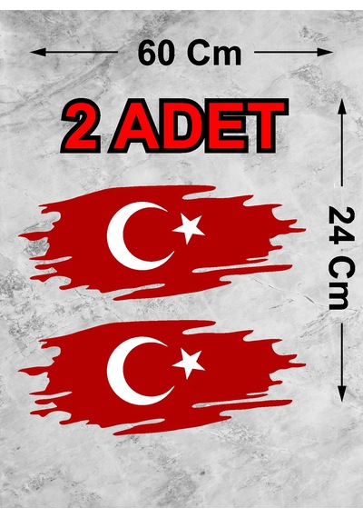 Türk Bayragı Sticker - Ay Yıldız Sticker -yırtıklı Paçalı Türk Bayrağı Türk Bayrak Sticker - 00362 60x24 Cm