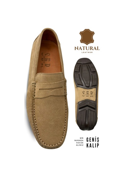 Sermoda Erkek Loafer - Hakiki Deri Rok Loafer Erkek Ayakkabı Süet Bej