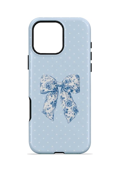 Velvoria Valestra Blue Toile Bow Apple Apple iPhone Uyumlu 16 Pro Max Magsafe Koruma Kılıfı Valestra Magline - Blue Toile Bow
