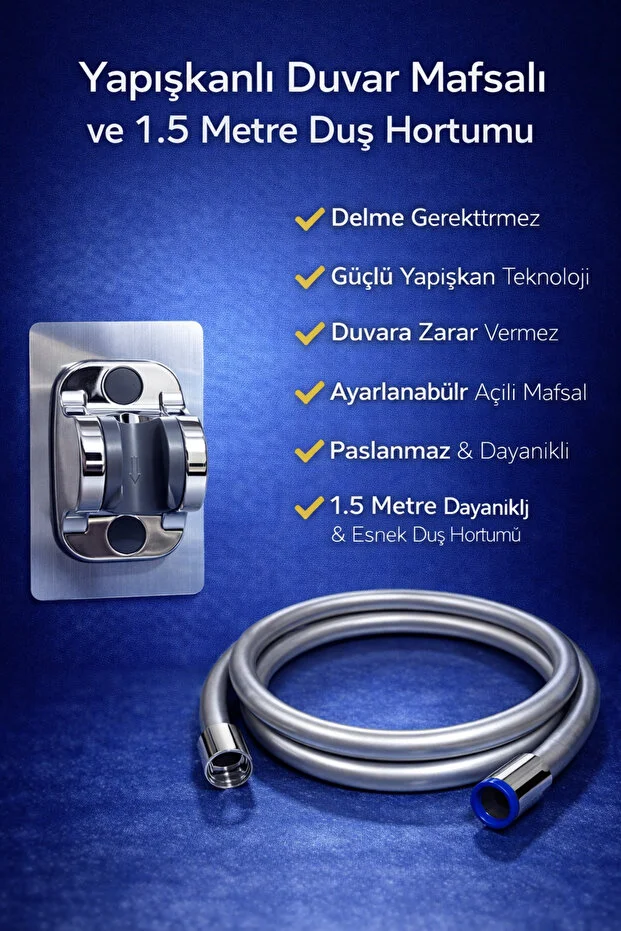 Duş Başlığı Filtreli 3 Yedek Filtre Hortumlu Yüksek Basınçlı Set Beyaz