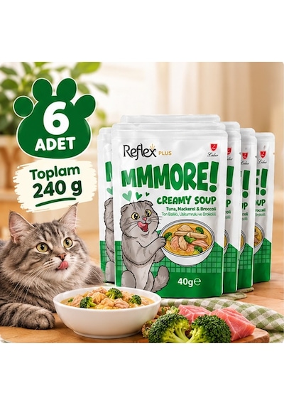 Reflex Plus Mmore Ton Balıklı,uskumrulu Ve Brokolili Kremalı Kedi Çorbası 40 Gr 6lı Set