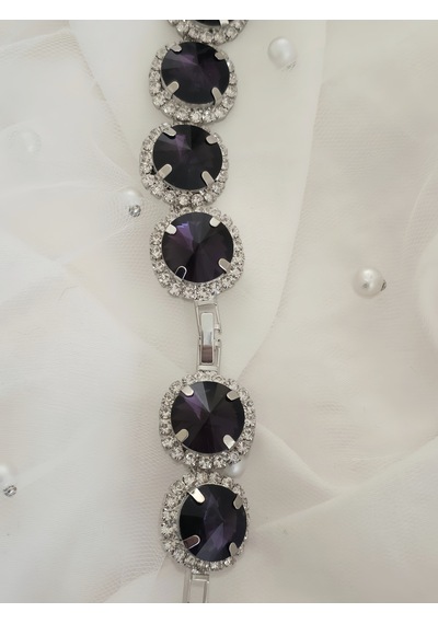 Riviere Kristal Taşlı Çiçek Model Mor Renkli Kolye Küpe Set
