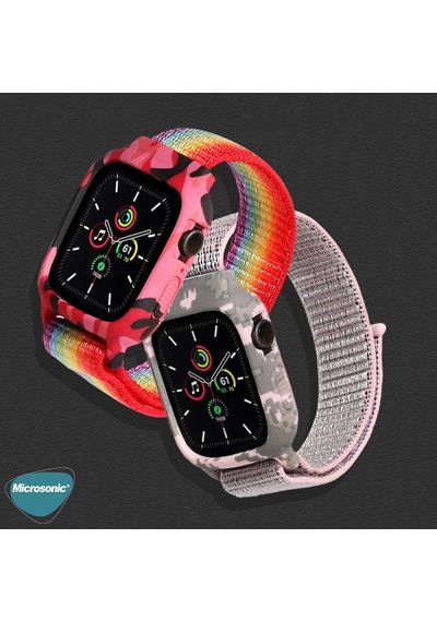 Apple Watch Series 5 40mm Kordon Camouflage Armor Pro Koyu Yeşil Çok Renkli