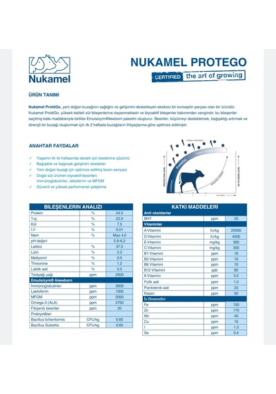 Diriliş Nukamel Protego Buzağı Maması 25 Kg Ilk 15 Gün