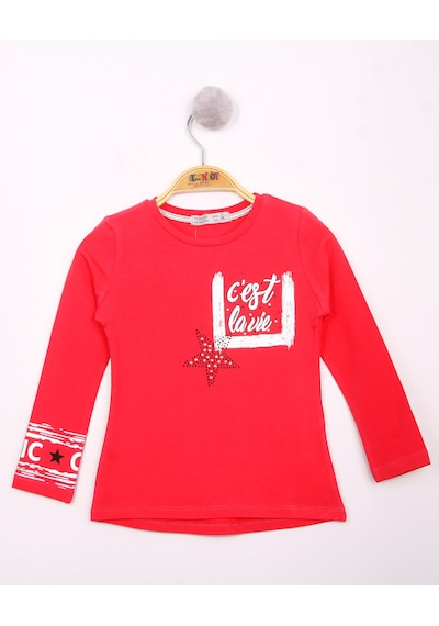 Toontoy Kids Toontoy Kız Çocuk Yıldızlı Chic Baskılı T-shirt Nar Çiçeği