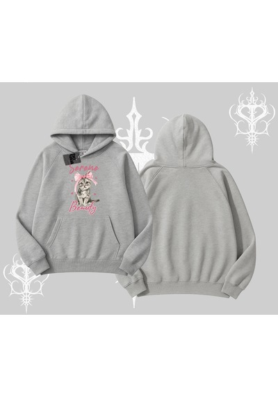Startmore Serene Beauty Kedi Baskılı Kapşonlu Sweatshirt Gri