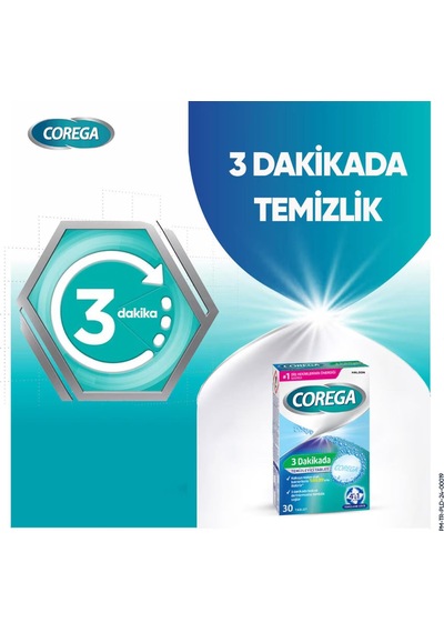 Corega 3 Dakikada Temizleyici 30 Tablet 3 Adet + Corega Protez Diş Saklama Kutusu