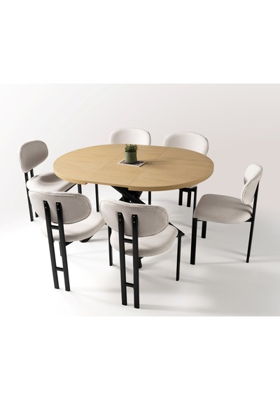 Truva Gala Yuvarlak Açılır Mdf Mutfak Masa Sandalye Takımı 104cm Meşe