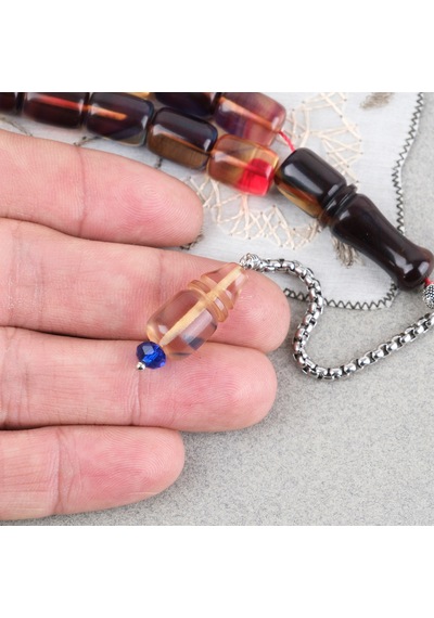 Sıkma Kehribar Püsküllü Efe Boy Kapsül Kesim 10x13mm Tesbih -alacalı