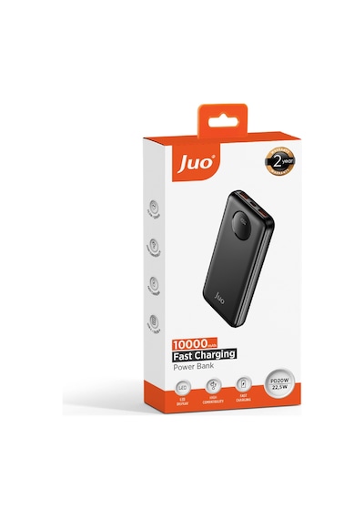 Juo MT03277 10000 mAh 22.5 W Dijital Led Ekranlı Taşınabilir Hızlı Şarj Powerbank Siyah