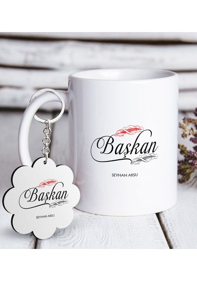 Kişiye Özel Mesleki Başkan Beyaz Kupa Ve Anahtarlık Seti-1