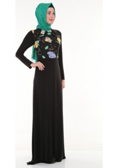 Nidya Moda Pilili Bahar Siyah Elbise-4046S Siyah
