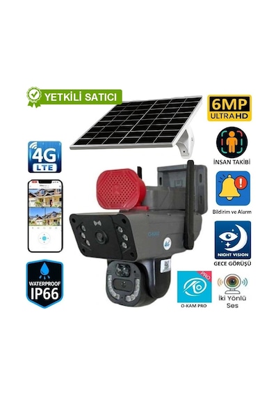 O-kam 3815 4g 6mp Dual Lens Güneş Panelli Solar Sirenli Güvenlik Kamerası