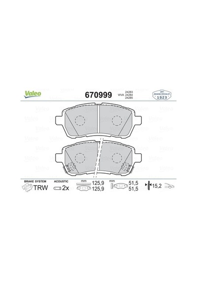 VALEO 670999 Ön Balata Fiesta VI 1.4-1.4TDCI 1.6 TDCI 08-Swift 10- Justy 07- Mazda II 07- Sırıon 08-