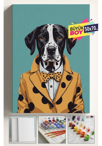 Sayılarla Boyama Seti Numaralı Tuval Fırça Boya Dahil Kasnaklı Set 50x70 Cm - Köpek 01