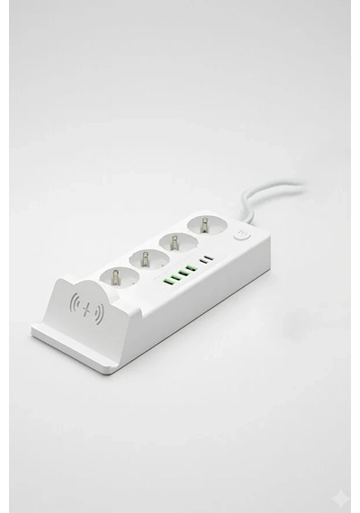 Akım Korumalı Priz Ve Masaüstü Şarj İstasyonu Kablosuz 4 Priz ,4 Usb, 2 Type-c Girişli 2 Metre 2 M