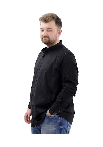 Mode Xl Büyük Beden Erkek Gömlek Uzun Kol Likralı Keten Gömlek U20385 Siyah Siyah