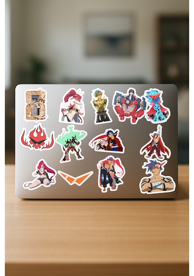 Gurren Lagann Tengen Toppa Anime Telefon Laptop Yapışkanlı Folyo Sticker Paketi 25 Adet Çok Renkli