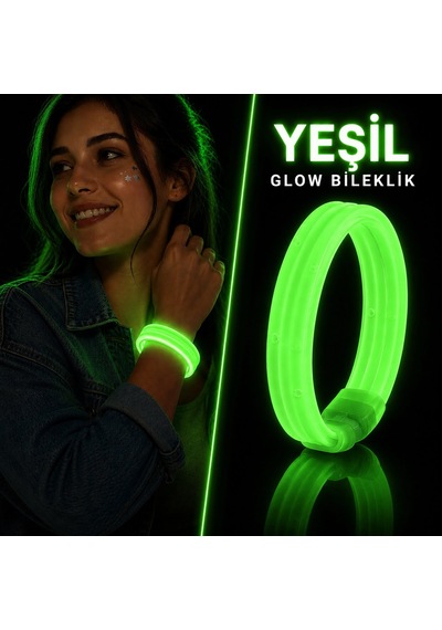 Yeşil Kalın Glow Bileklik Kırılarak Yanan Parti Ve Festival Bilekliği
