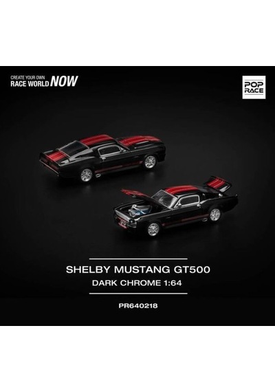 Pop Race Shelby Mustang Gt500 Dark Chrome With Red Stripes 1/64 Siyah 218
