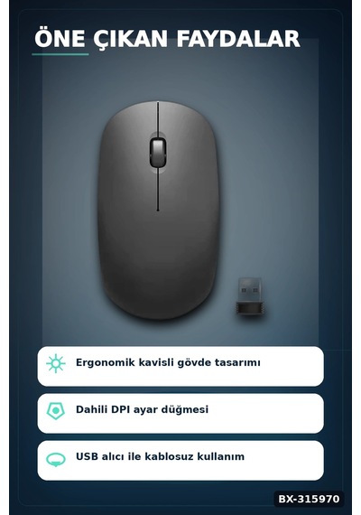 Sessiz Kablosuz Mouse 1600 Dpı Optik Sensörlü 10 Metre Menzilli Usb Fare Bx-315970 Belirtilmemiş