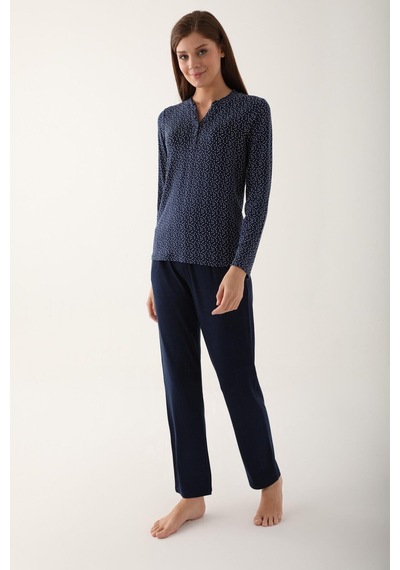 Arnetta 2659 Dotted Lacivert Kadın Uzun Kol Pijama Takım 001