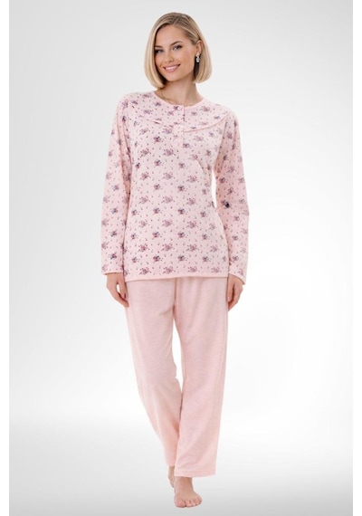 Mecit Pijama Mecit 6318 Pudra Büyük Beden Kadın Sabahlık Pijama Gecelik Set Pudra
