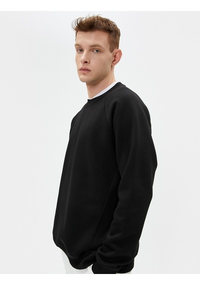 Koton Bisiklet Yaka Sweatshirt Dikiş Detaylı Rahat Kesim Siyah 4wam70440mk Siyah