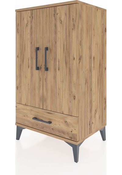 Hyperion Komodin 3 Raflı Tek Çekmeceli 2 Kapaklı 60x44x106 Ça... Çam
