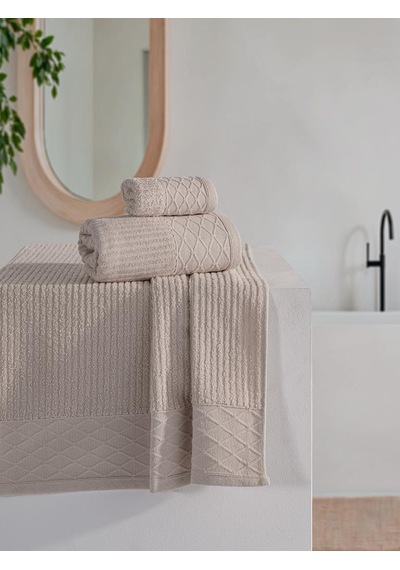 Cumba %100 Pamuk 3 Lü Havlu Takımı - 30x50, 50x90, 70x140 Bej
