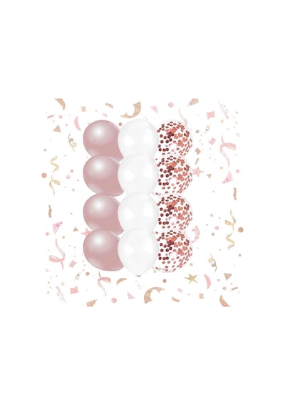 10-12 İnç Beyaz Rose Gold ve Konfetili Karışık Balon 10 Adet