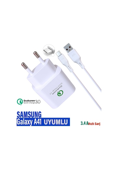 Samsung Galaxy Uyumlu A41 Şarj Aleti Ve Type C Şarj Kablosu Hızlı Şarj