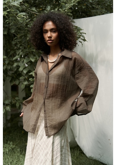 Mai Collection Mai Studios Co. Syaritta Oversize Kahve Transparan Gömlek Kahve