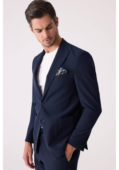 Erkek Lacivert Slim Fit Torba Cep Çizgili Jogger Pantolonlu Sivri