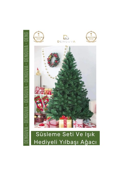 Noelpaketi Lüks Dekoratif Kaliteli Plastik Ayaklı Sık Yapraklı Yeşil Canlı Yeni Yıl Noel Paketi 90 Standart