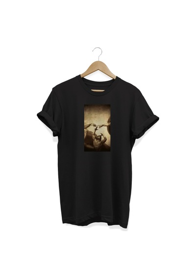 Heykel Baskılı Siyah T-shirt Siyah