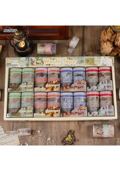 Vintage Washi Tape Bant Baskılı Yapışkanlı Maskeleme Kağıdı 45f Desenli Bant 10'lu - Mor El Yazılı 1