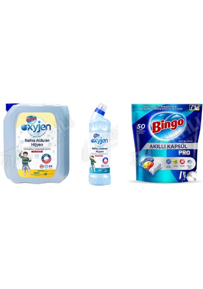 Bingo Çamaşır Suyu 4 Lt + Oksi Jen 750 Ml +tablet 50'li 3'lü Set Diğer