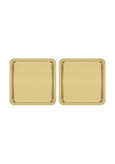 2 Li Gold Kare Paslanmaz Çelik Sunum Tepsisi 21x21 Cm Düz Çay Kahve Pasta Tatlı Servis Tepsisi Seti Altın